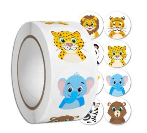 Naklejki motywacyjne rolka samoprzylepne ze zwierzętami zoo 500szt