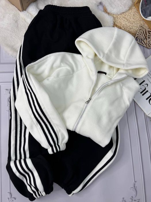 Теплий жіночий костюм Polar фліс з лампасами (худі зіп + штани)