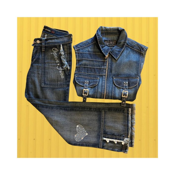 Belíssimo conjunto Jeans Mulher Coração. Medidas nas fotos
