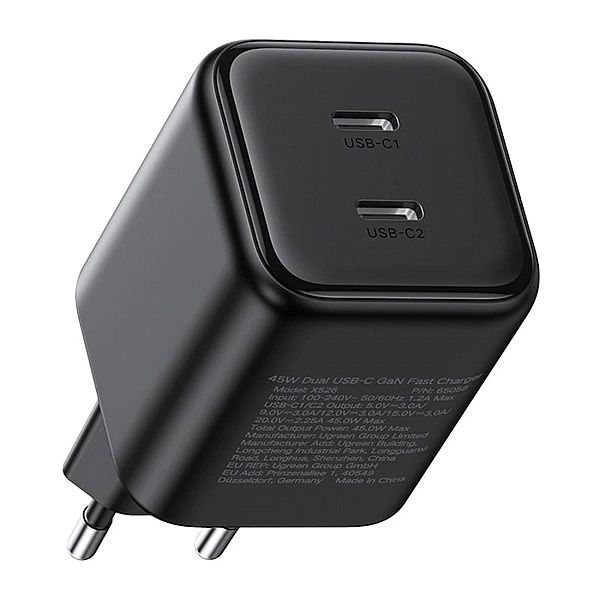 Ładowarka Ugreen GaN 45W 2xUSB-C - czarna