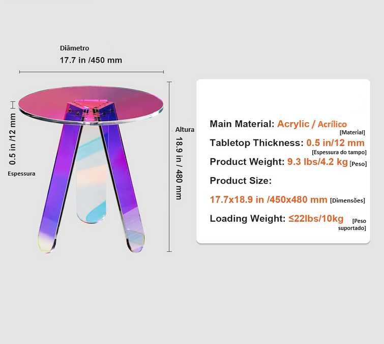 Mesa de apoio mesa de centro reflecte cores arco-irís [2 FORMATOS]NOVO