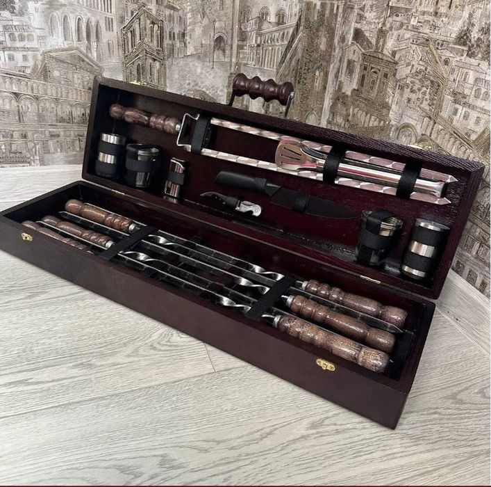 Набір шампурів в кейсі / шашличний набір / пикник / подарунок чоловіку