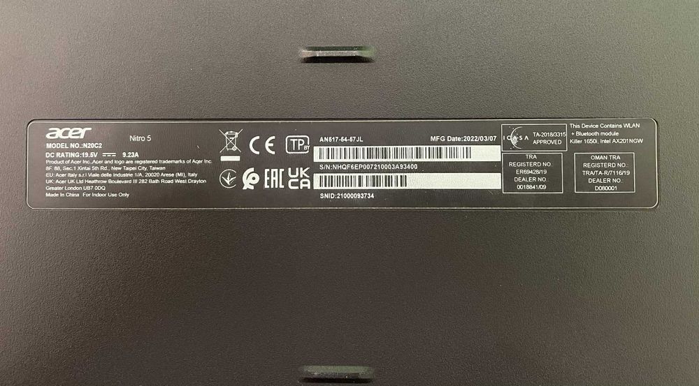 Laptop Acer Nitro 5 17,3" i5 16GB RAM 512GB SSD RTX 3050 Ti Windows 11