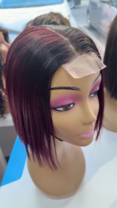Piruca cabelo humano lisa cor de vinho tamanho curto