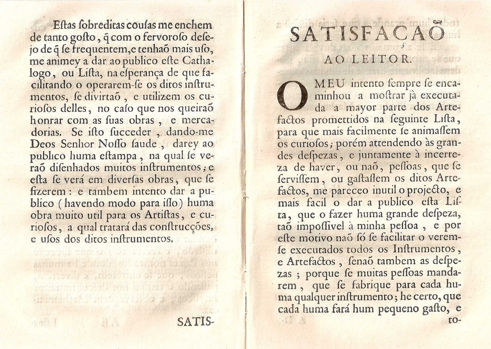 RARÍSSIMO Folheto de 1745 sobre a Fabricação e Venda de Instrumentos Científicos em Lisboa