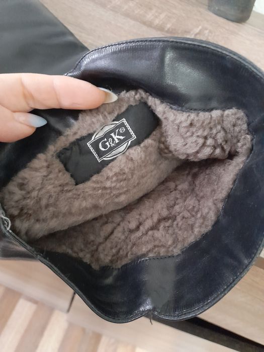 Чорні шкіряні  ботфорди G&K.Зима.Натуральне хутро.38 розмір