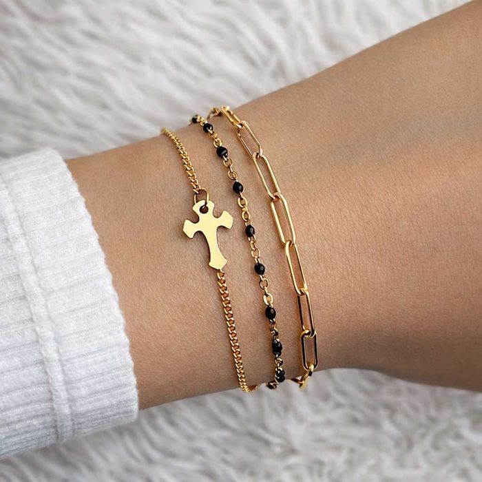 Bransoletka stal chirurgiczna łańcuszek krzyżyk złota potrójna