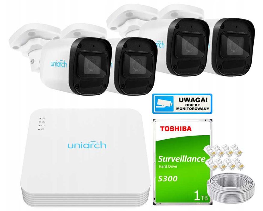 Zestaw monitoring IP 4x IPC-B122-APF28 2MPx noc IR 30m alarmy zoom app