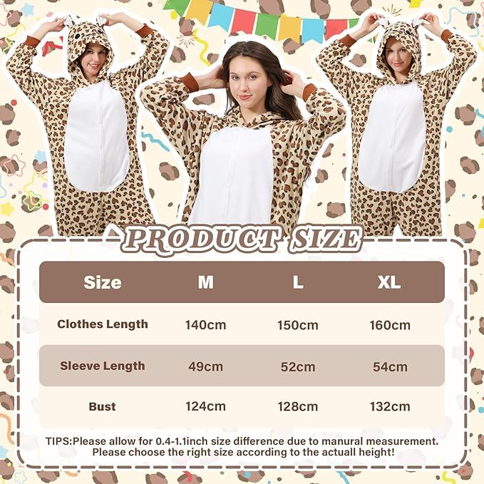 Piżama kigurumi damska lampart pluszowa z kapturem L