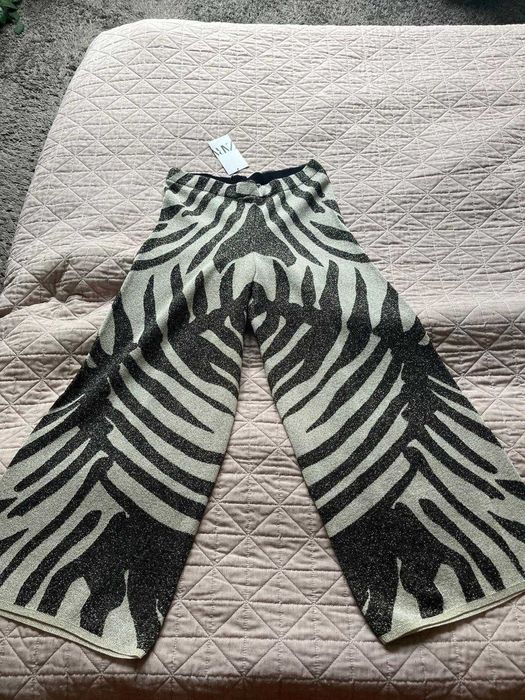 Elegancki komplet ZARA tunika i spodnie beżowo-czarny NOWY