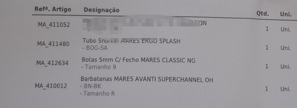 Conjunto mergulho