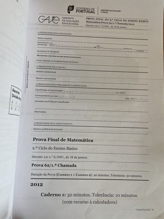 Provas finais de ciclo matemática 6