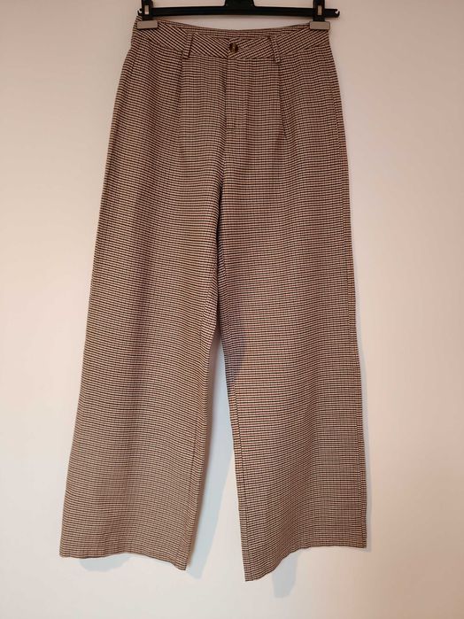 Spodnie damskie, szerokie nogawki, w pepitke, L