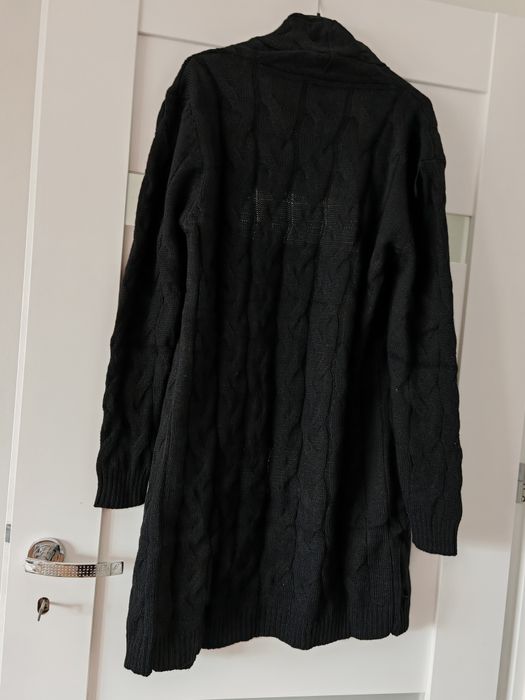 Długi czarny kardigan z kieszeniami warkocz s m L XL