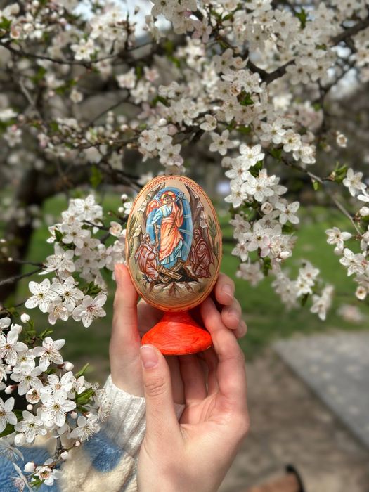 Ікона ручної роботи, дерев'яне великоднє яйце, ікона «Воскресіння», подарунок на Великдень