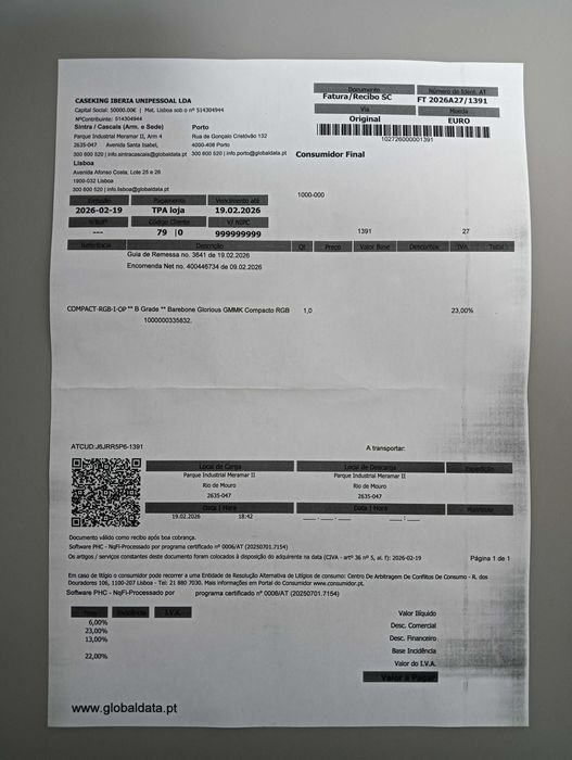 Teclado Mecânico RGB Glorious GMMK Compact (60%) ISO PT