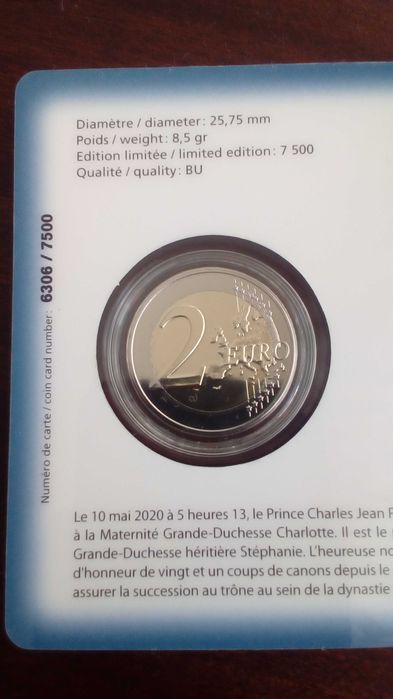 Luxemburgo 2020-Coincard comemorativa 2€ Charles marca emissao ponte