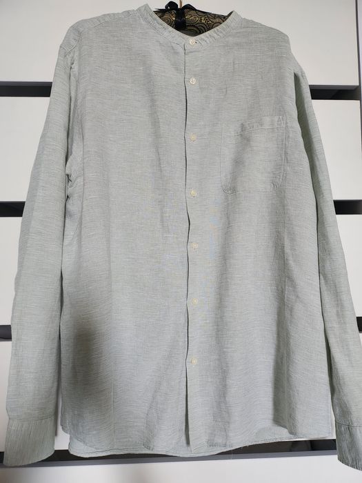 Льняная,мятная рубашка со стоичкой TU Англия