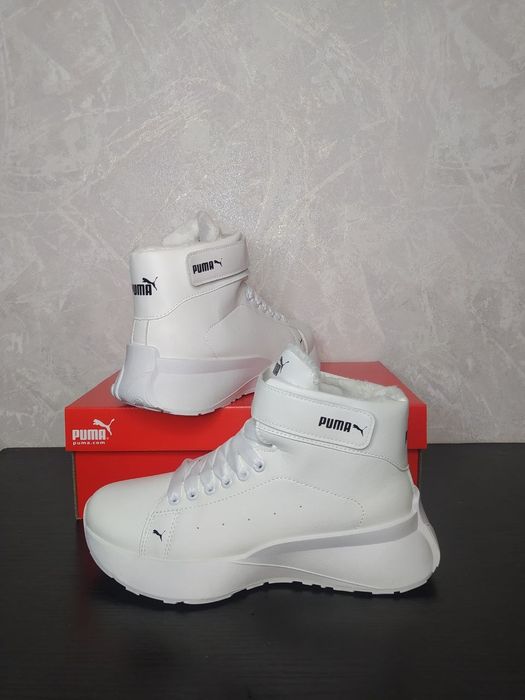 Жіночі зимові білі кросівки Puma/натуральная кожа/белые ботинки пума