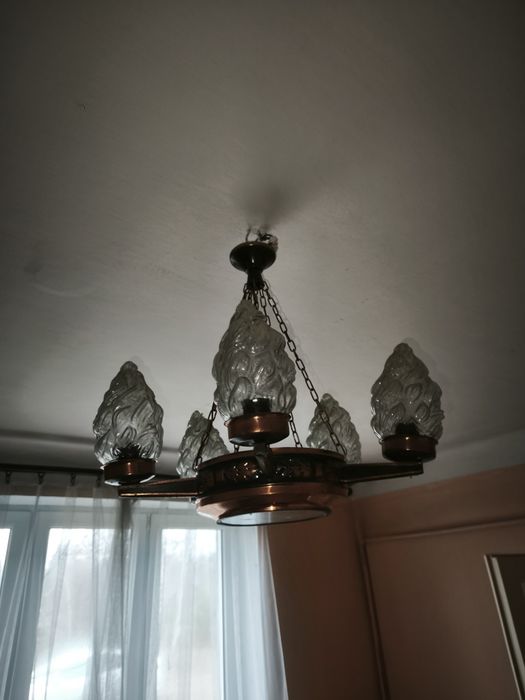 Żyrandol retro miedziany klosz ogień