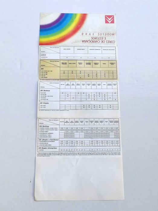 Antigo catálogo cores estofos carroçaria automóvel Citroën 1988