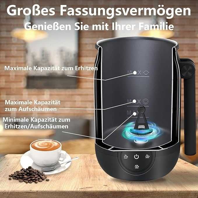 Elektryczny spieniacz do mleka Cappuccino 4 w 1 cichy  czarny
