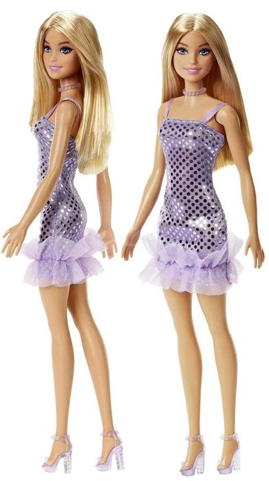 LALKA BARBIE Blondynka Błyszcząca Mini sukienka