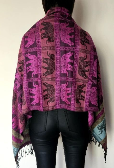 Duży szal indyjski pashmina kaszmir 100% kolorowy duży wzory XL chusta