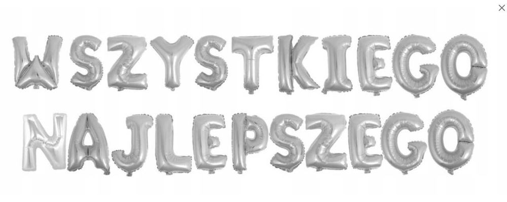 Balon napis wszystkiego najlepszego srebny wysokosc litery 40 cm