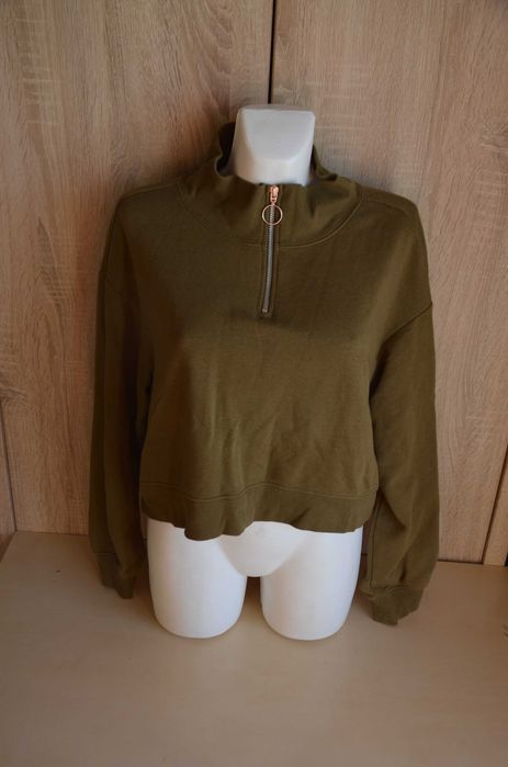 Krótka bluza półgolf zielona khaki crop top L 40