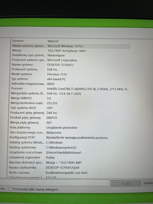 Dell precision 7510 TYLKO CZĘŚCI