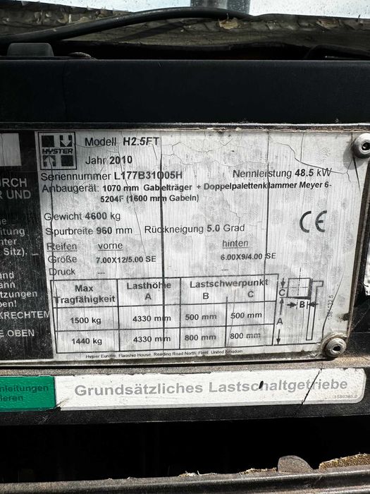 wózek widłowy diesel HYSTER H2.5FT 2500kg 4.30m YANMAR 48.5kW przesuw
