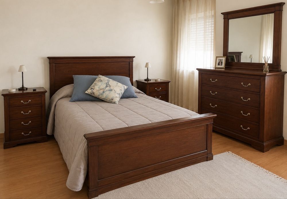 Quarto Completo em Madeira Maciça de Castanho – Paços de Ferreira