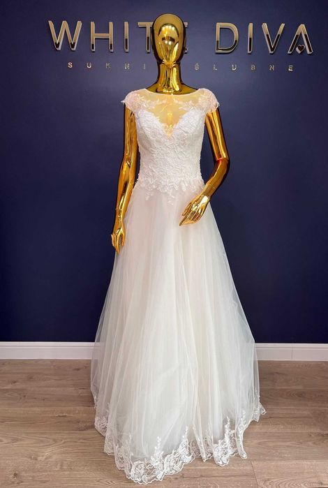 Nowa suknia ślubna ivory r. 38 M z koronką u dołu pricessa