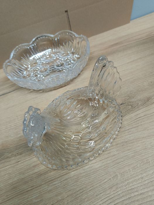 Duża szklana kura transparentna ozdoba pojemnik