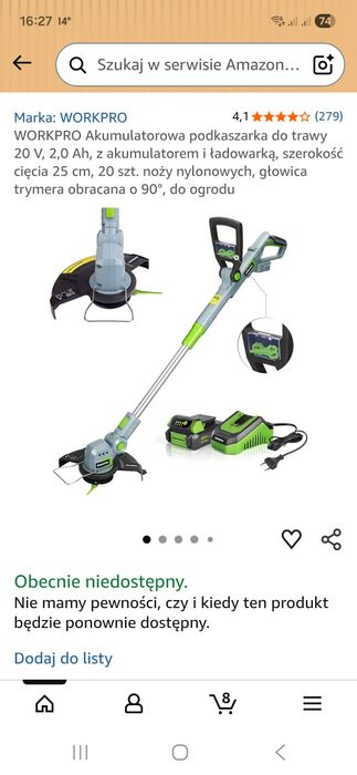 Podkaszarka akumulatorowa + akumulator i ładowarka