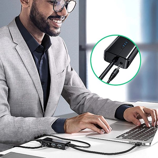 Adapter sieciowy Ugreen 20265 USB-A / RJ45/1000 Mbps HUB 3x USB 3.0 -