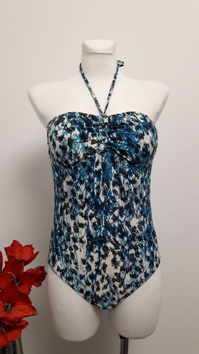 Strój kąpielowy jednoczęściowy czarny niebieski elegancki 40 L 42 xl