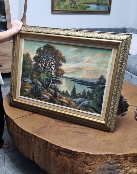 Piękny antyk duży stary obraz olejny pejzaż-okazja!