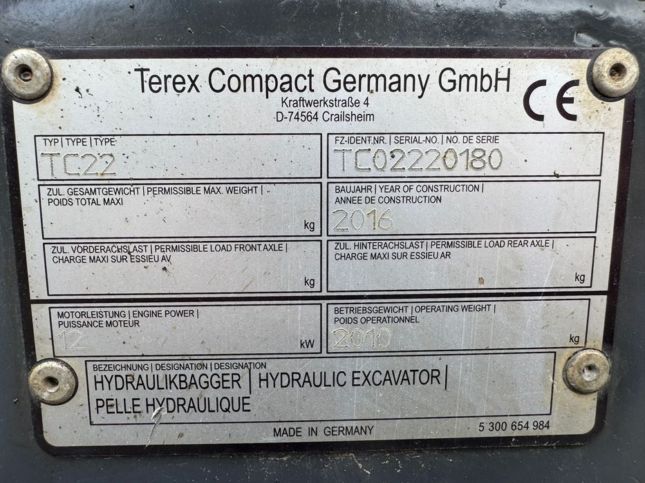 Minikoparka Terex TC22  Sprowadzona 2x Łyżka