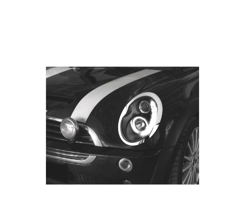 CONJUNTO DE FARÓIS MINI COOPER R50 R52 R53 DAYLIGHT LED PRETOS CROMADOS