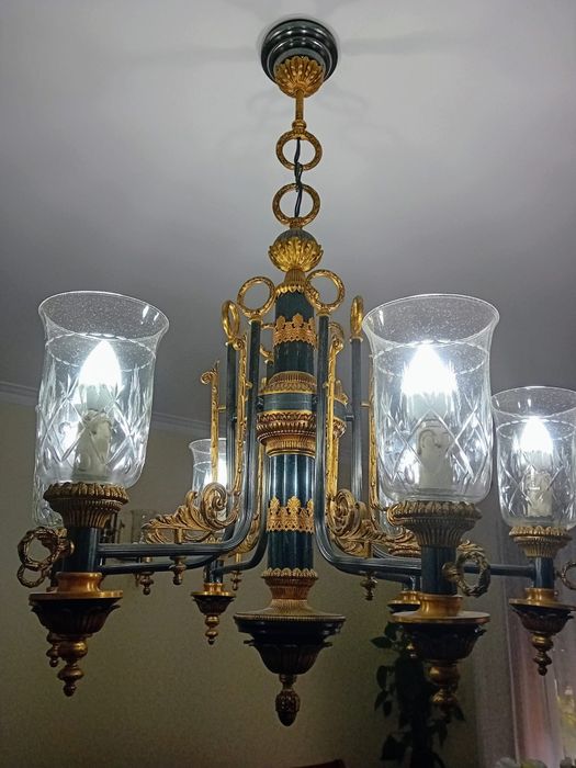 (Antiguidade) Conjunto candeeiro de teto com 2 apliques de parede