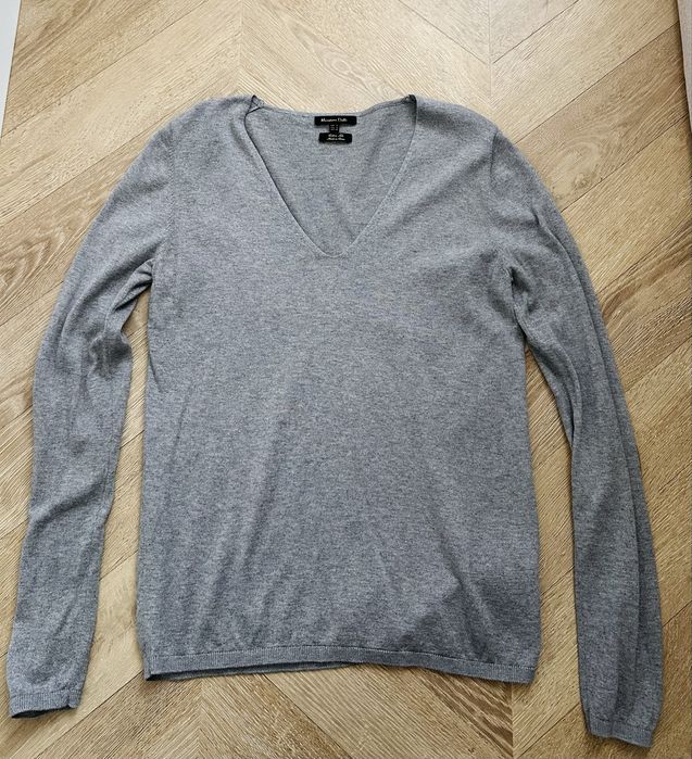 Massimo Dutti szary sweterek jedwab bawełna łaty