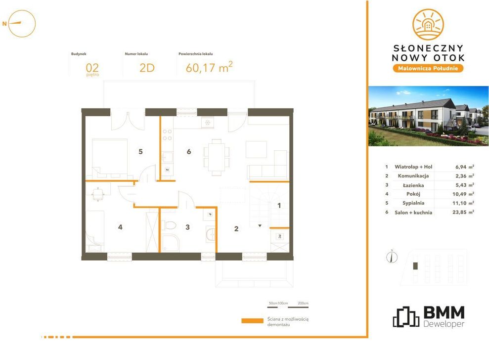 3-pokojowe mieszkanie 60 m² Bezpośrednio - Widok 2