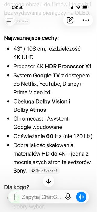 Nowiutki TV SONY BRAVIA 3.  43cale