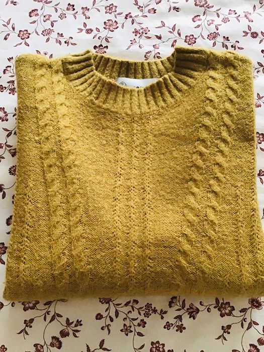 Malha lã mohair amarela vintage