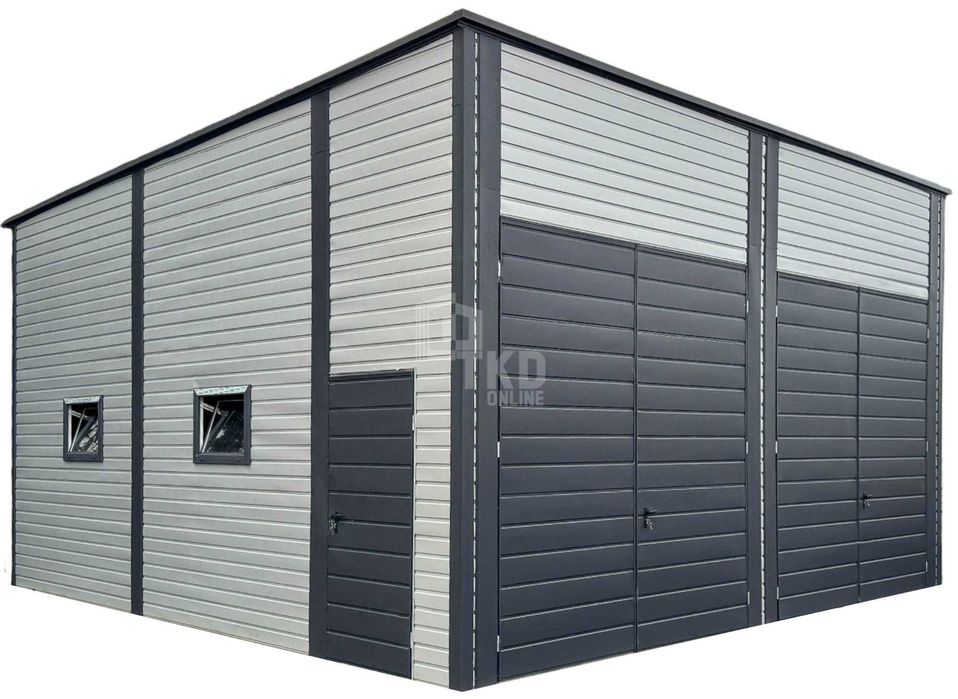 Hala Blaszana Magazyn 7X8M 2X Brama 4X Okno Drzwi Rynny Dach Tkd329