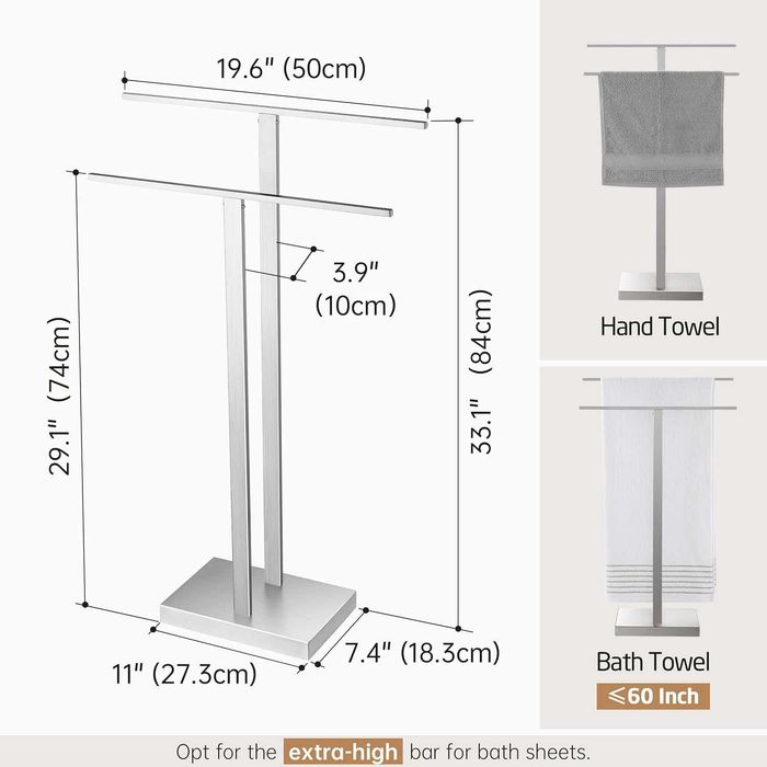 Suporte de Toalhas de Pé2 Níveis em Aço Inoxidável 18/8 | Toalheiro de Chão com Base Pesada