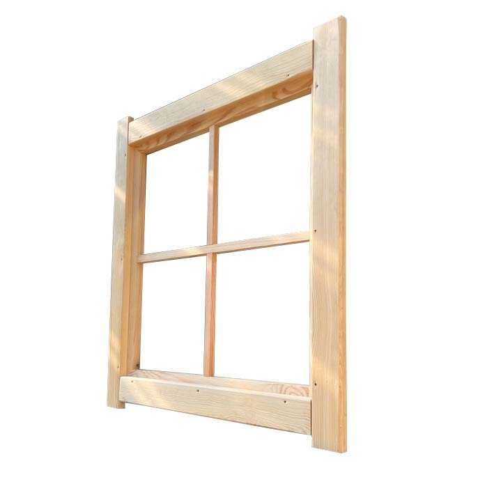 Drewniane Okno Stałe ECO 60x60 cm z Szybą Do Domku Narzędziowego