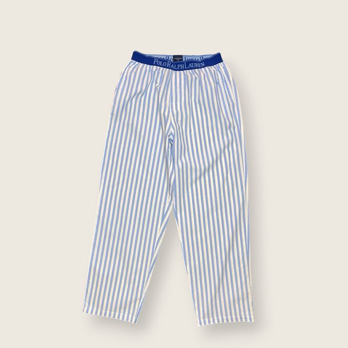 Biało niebieskie spodnie od piżamy bawełniane w paski damskie Polo Ralph Lauren m